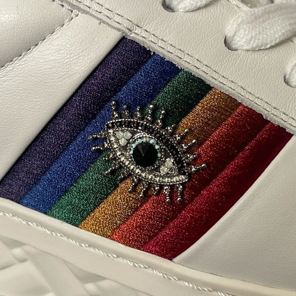 NEW Kurt Geiger London Brixton Lane Evil Eye Rainbow Low Top Leather Sneaker 7.5 - Picture 6 of 12